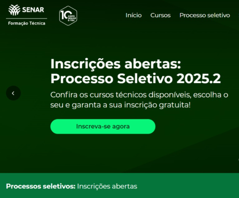 Senar abre 100 vagas para cursos técnicos a distância em Viçosa