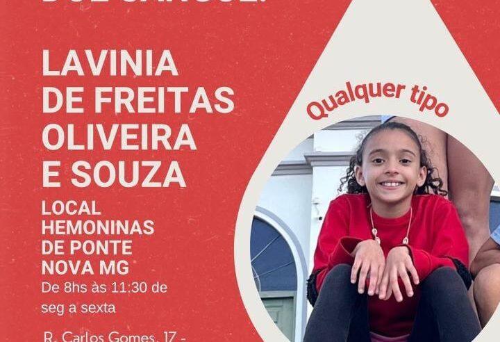 Campanha de doação de sangue para Lavínia, menina baleada na cabeça em Porto Firme