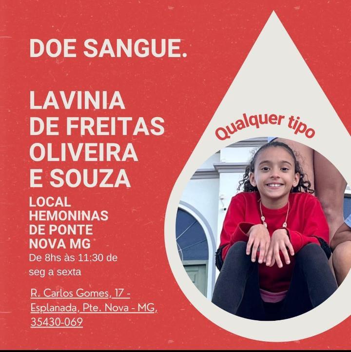 Campanha de doação de sangue para Lavínia, menina baleada na cabeça em Porto Firme