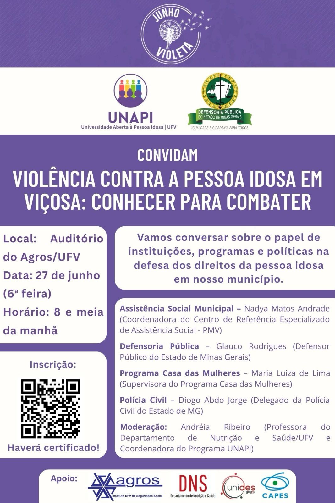 Viçosa promove diálogo contra a violência à pessoa idosa