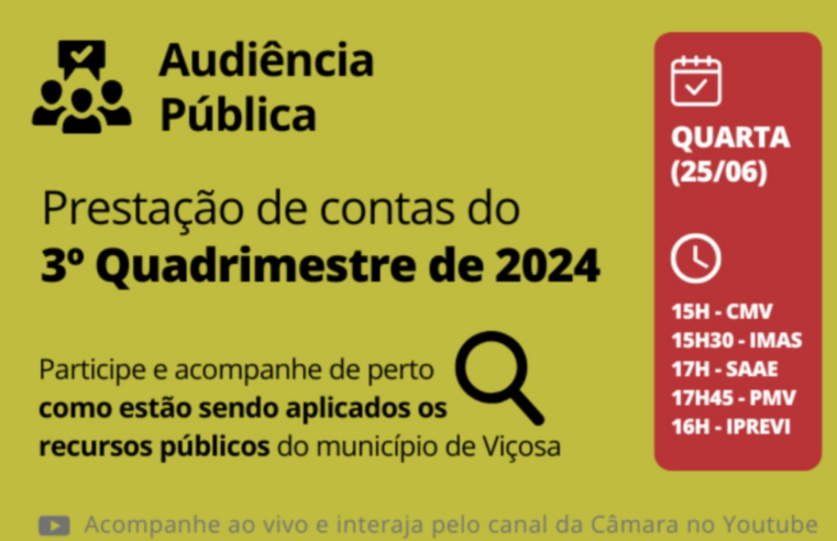 Audiência pública em Viçosa detalha aplicação de recursos públicos do 3º quadrimestre de 2024