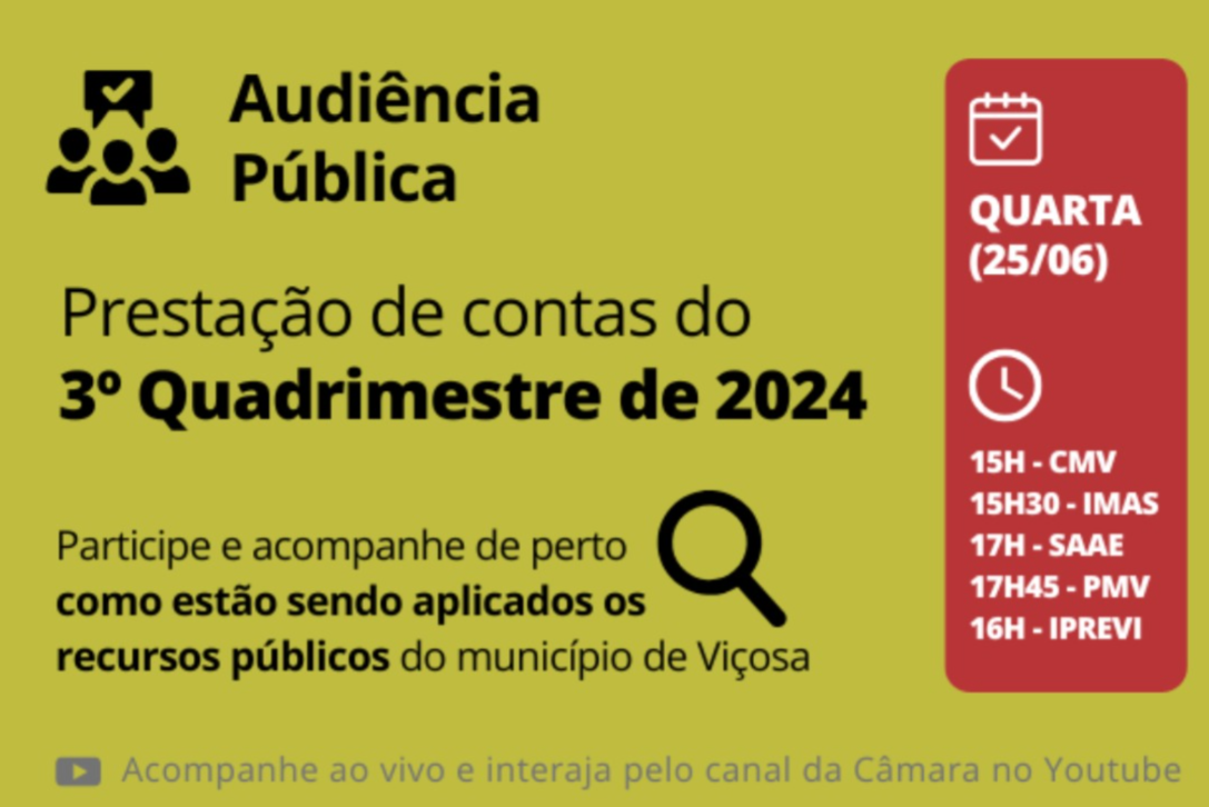 Audiência pública em Viçosa detalha aplicação de recursos públicos do 3º quadrimestre de 2024
