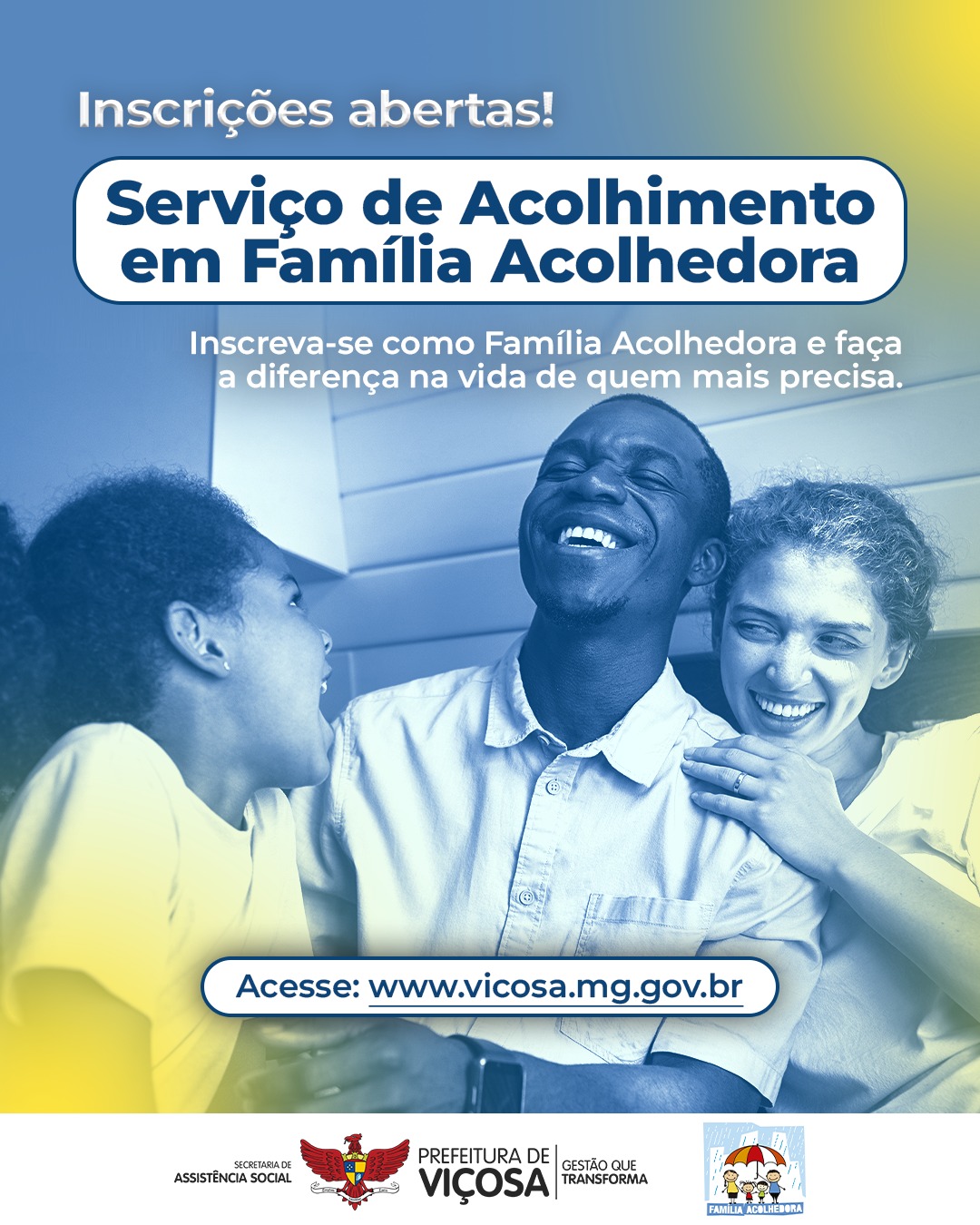 Viçosa abre inscrições para o Serviço de Acolhimento em Família Acolhedora