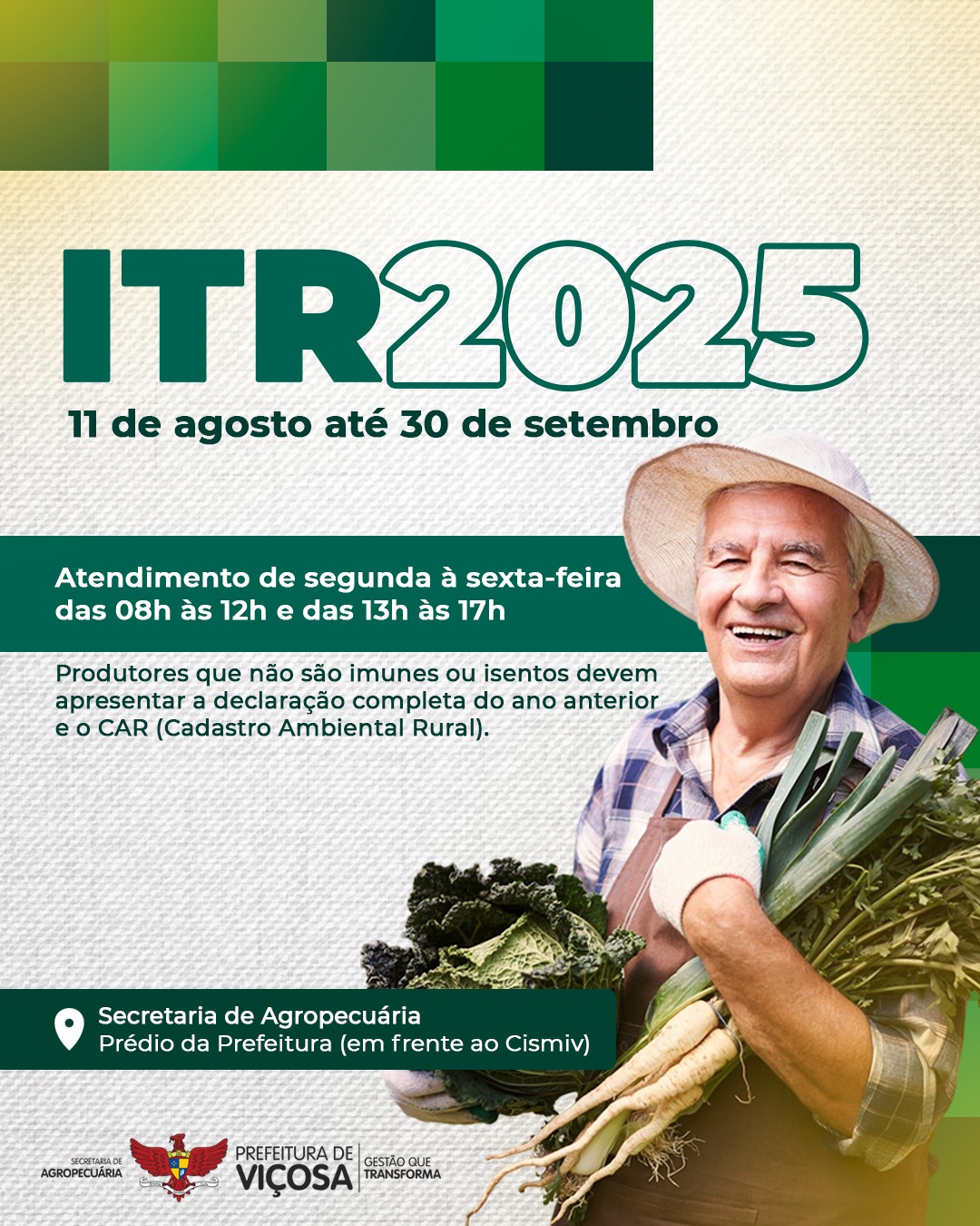 Declaração do ITR 2025 começa no início do mês de agosto, em Viçosa