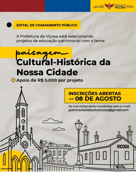 Viçosa lança edital de R$ 50 mil para projetos culturais de valorização histórica e identitária