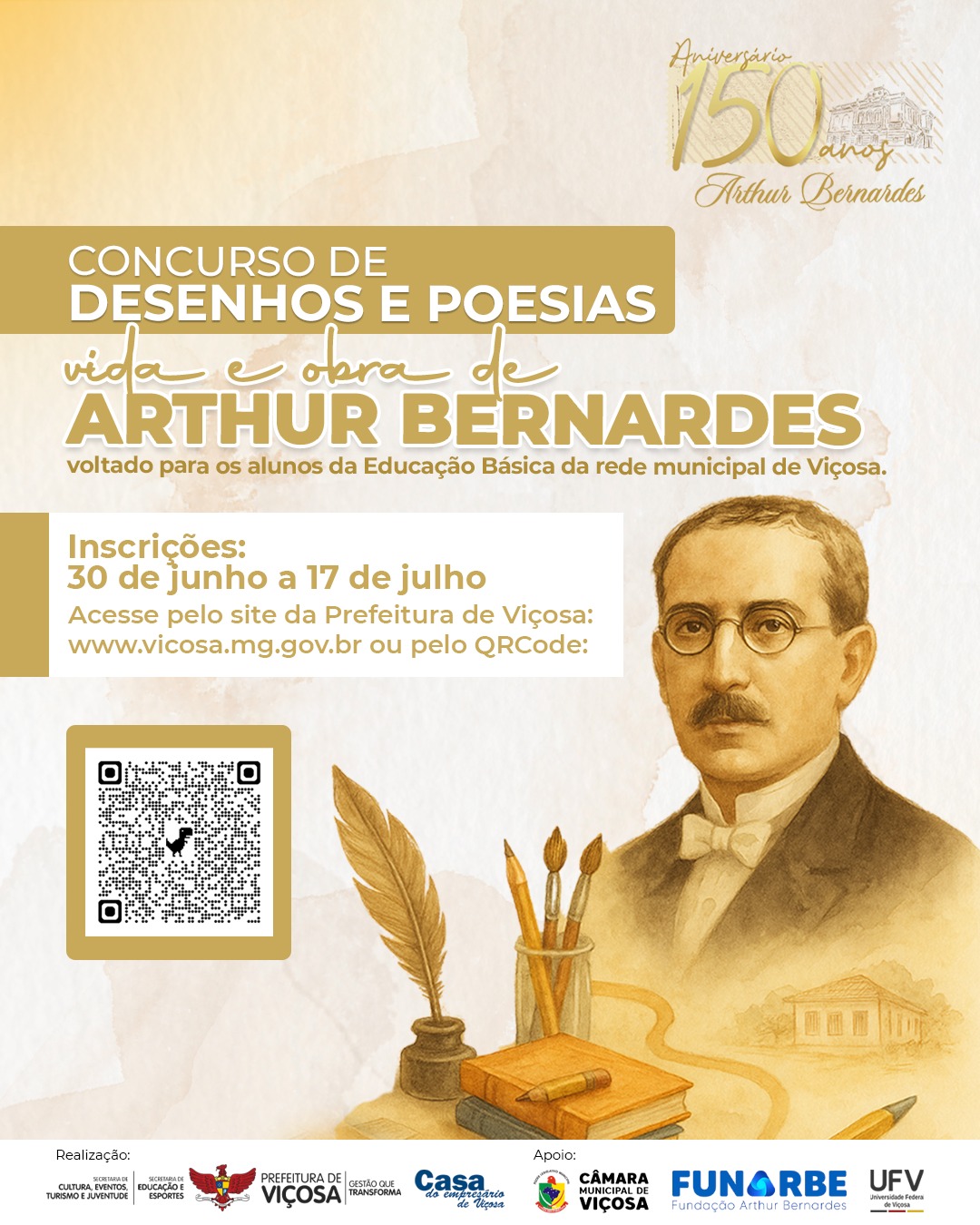 PMV lança concurso de Desenho e Poesia em celebração a 150 Anos de Arthur Bernardes em Viçosa