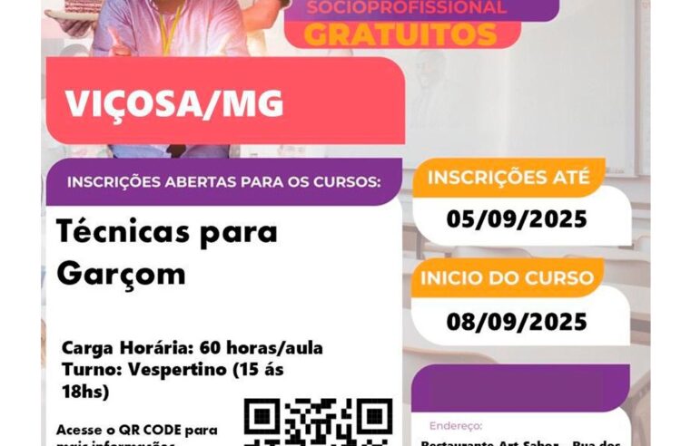 Viçosa abre inscrições para nova turma do curso gratuito de garçom