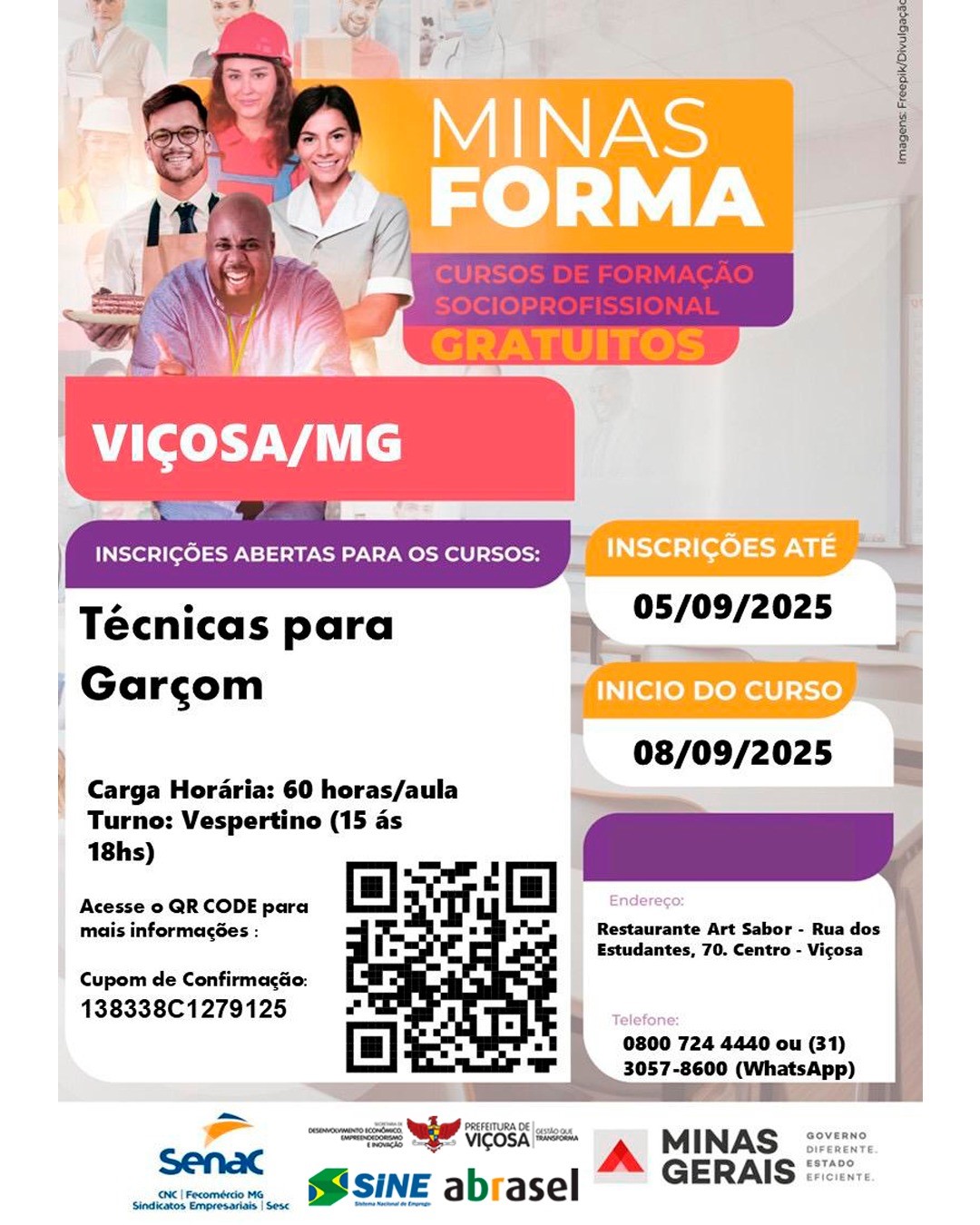 Viçosa abre inscrições para nova turma do curso gratuito de garçom
