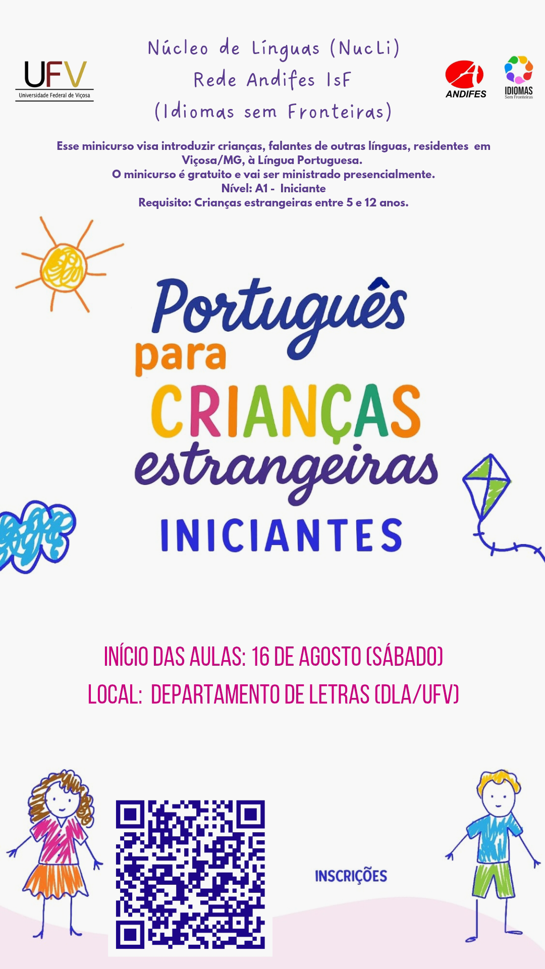 UFV oferece curso gratuito de português para crianças estrangeiras em Viçosa