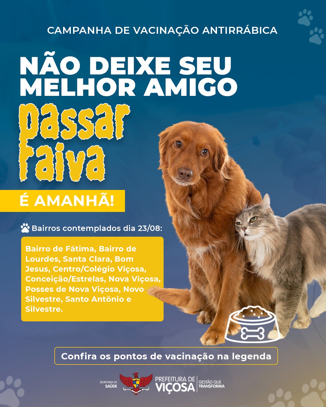 Campanha de Vacinação Antirrábica acontece neste sábado em Viçosa