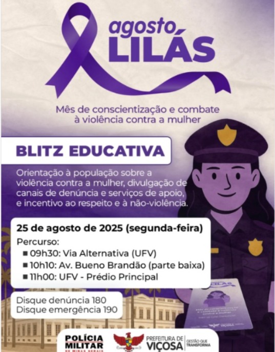 Blitz educativa marca ações do Agosto Lilás em Viçosa