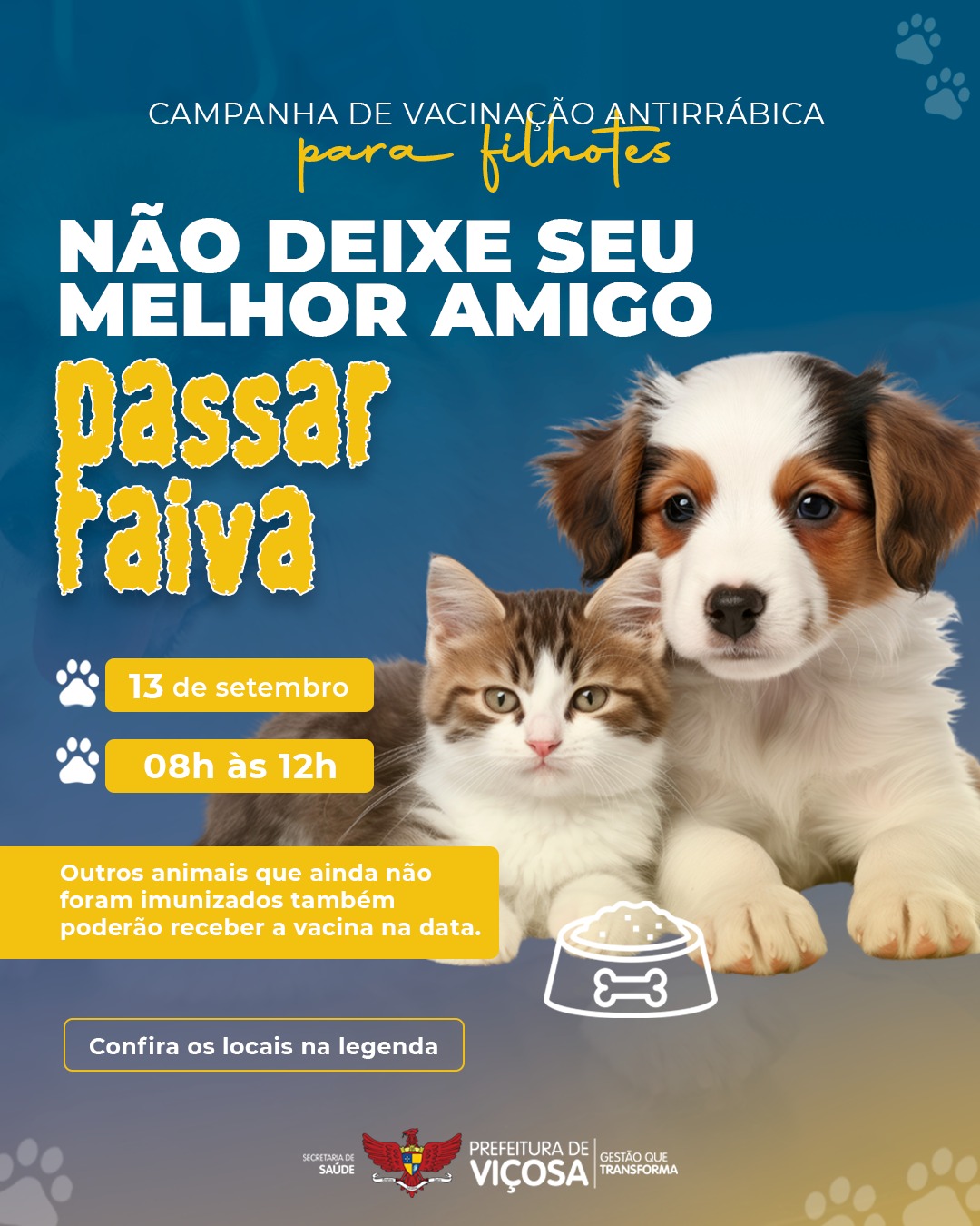PMV anuncia segunda dose da vacina antirrábica para filhotes
