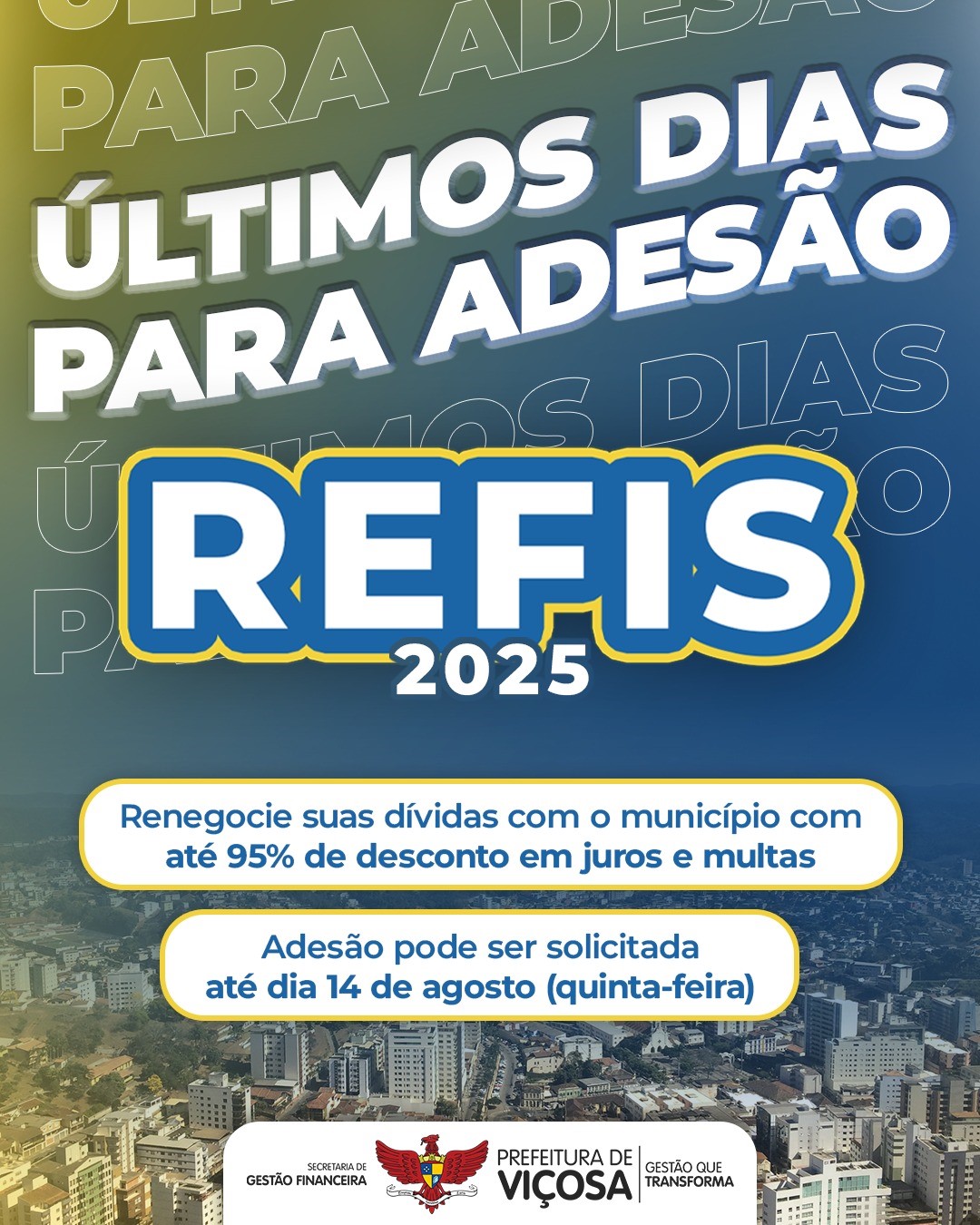 Prazo para adesão ao REFIS 2025 em Viçosa termina nesta quinta-feira