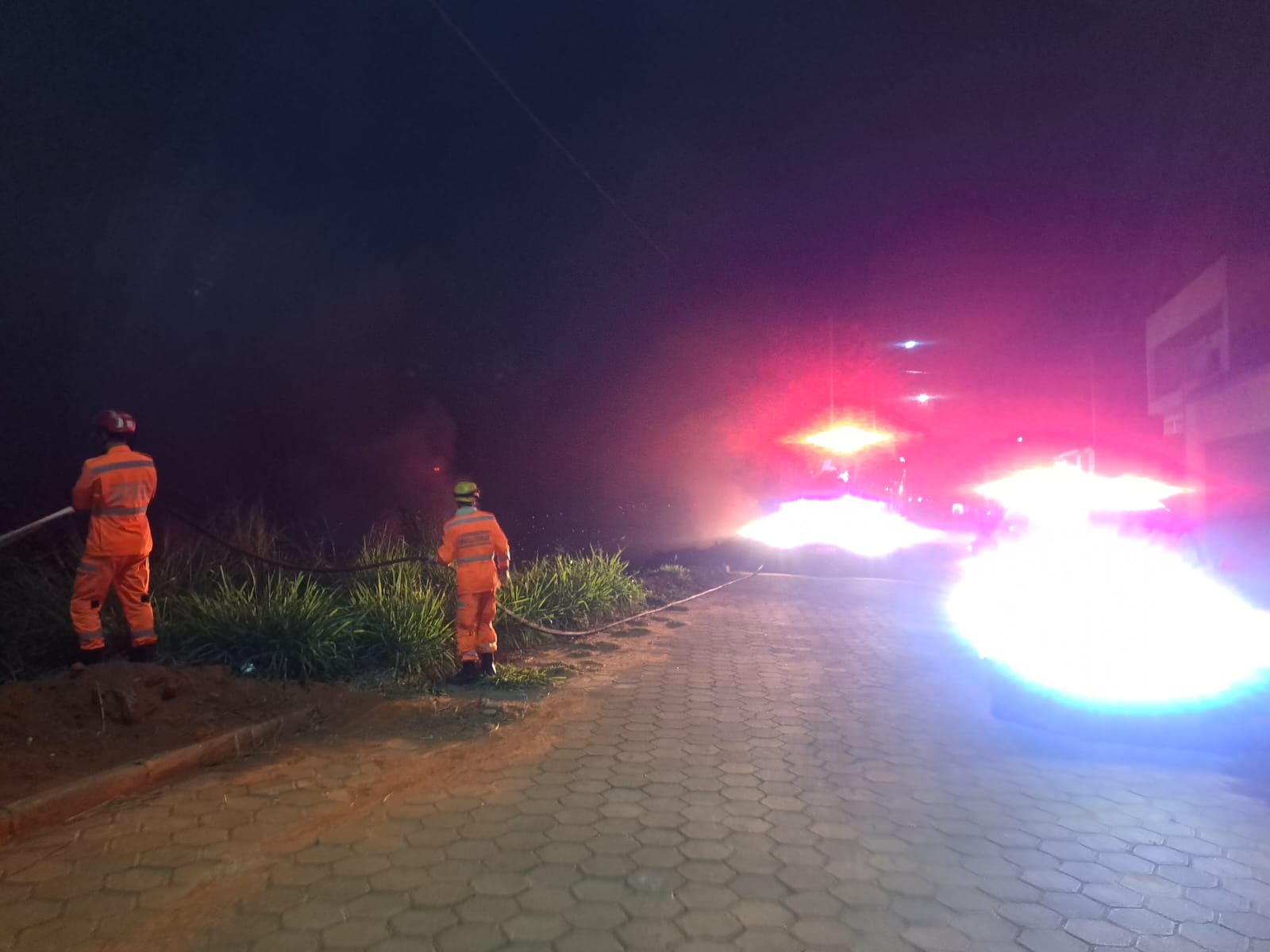 Bombeiros combatem incêndio em vegetação no bairro Júlia Molar, em Viçosa