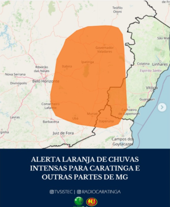 Alerta Laranja: Chuvas Intensas e Ventos Fortes Previsos para Caratinga e Zona da Mata