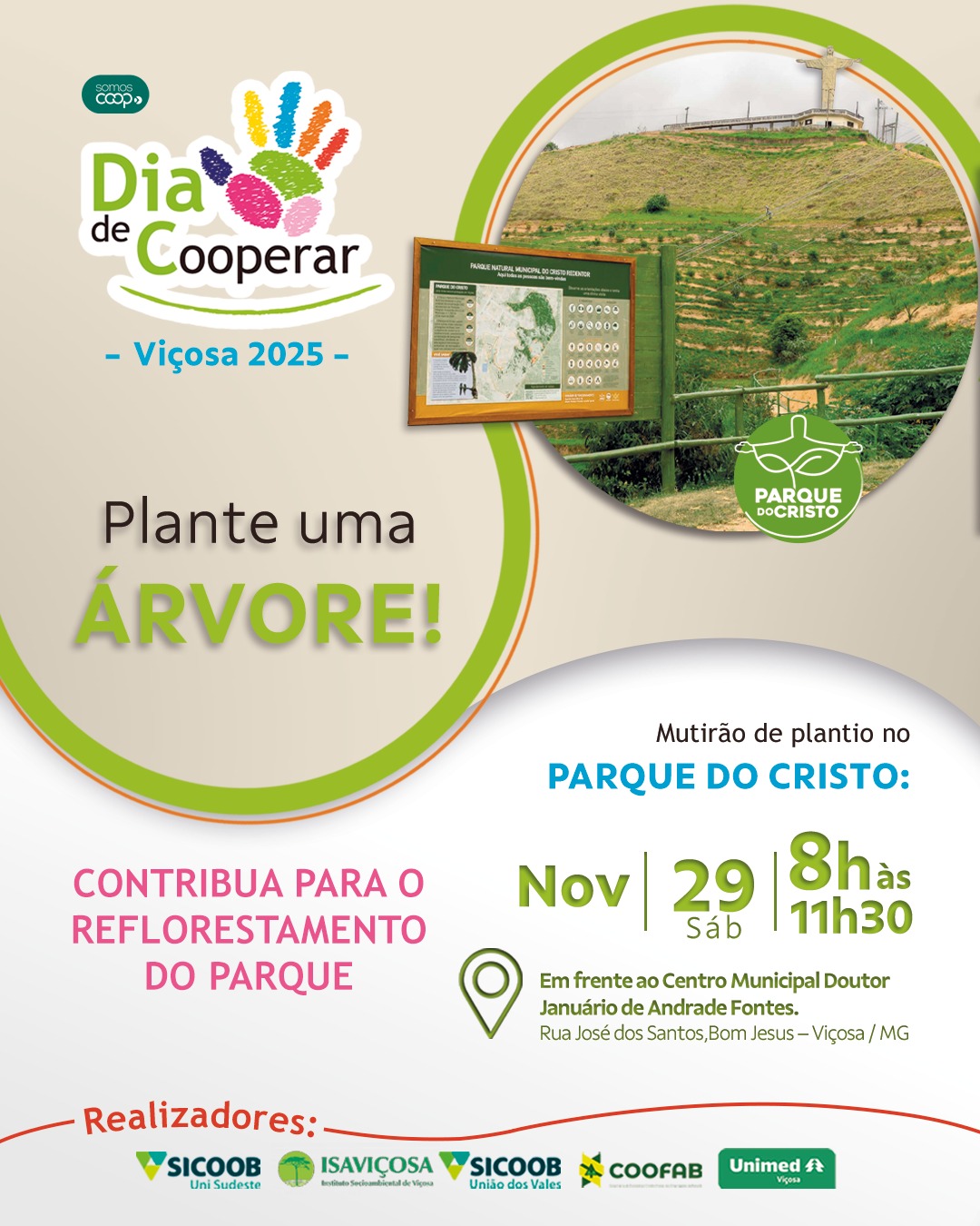 Cooperativas de Viçosa mobilizam plantio de 3 mil mudas para reflorestamento do Parque do Cristo