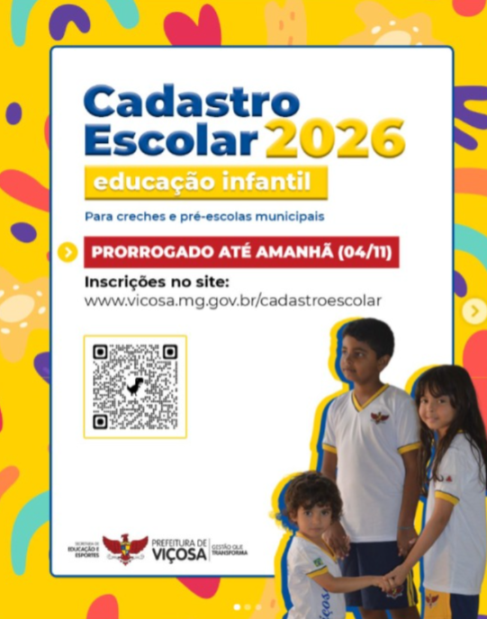 Cadastro Escolar Infantil de Viçosa foi prorrogado para hoje (04)
