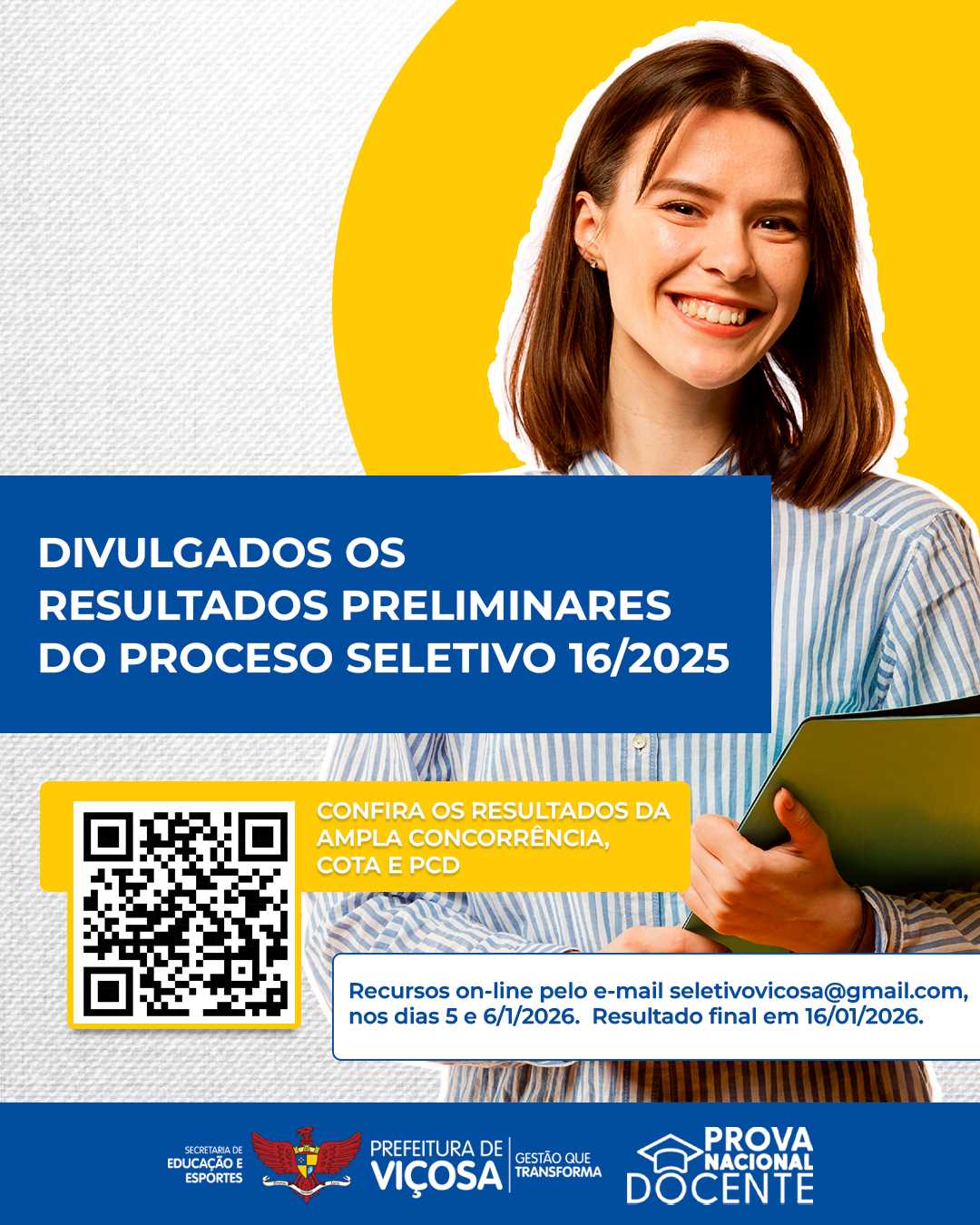 Resultado preliminar do Processo Seletivo 16/2025 é divulgado pela Prefeitura de Viçosa