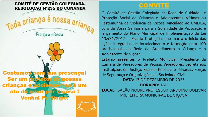 Viçosa lança “Plano de Escuta Protegida” para crianças e adolescentes