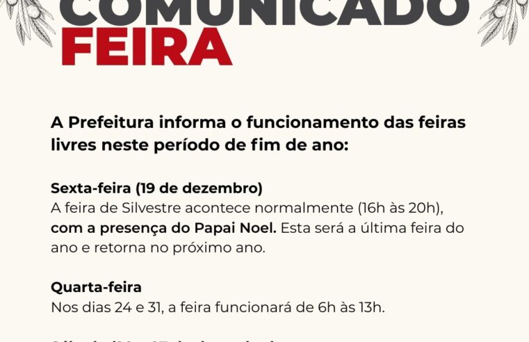 Prefeitura divulga horários das feiras livres de Viçosa no fim de ano