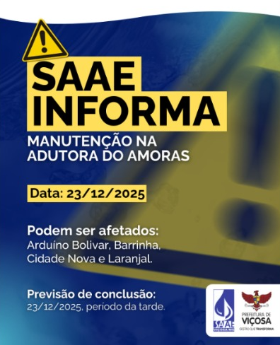 SAAE realiza manutenção em adutora e bairros de Viçosa podem registrar falta d’água