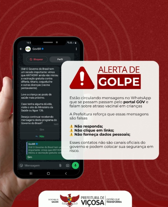 PMV alerta população sobre golpes no WhatsApp envolvendo vacinação infantil