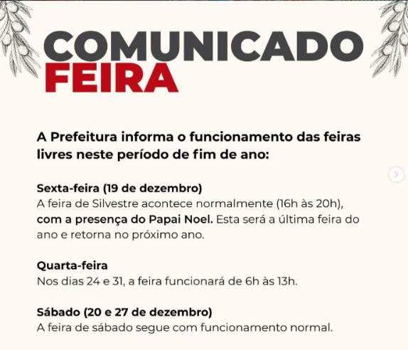 PMV define horários das feiras livres no período de fim de ano