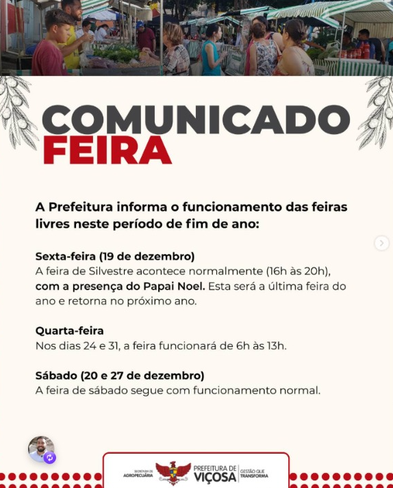 PMV define horários das feiras livres no período de fim de ano