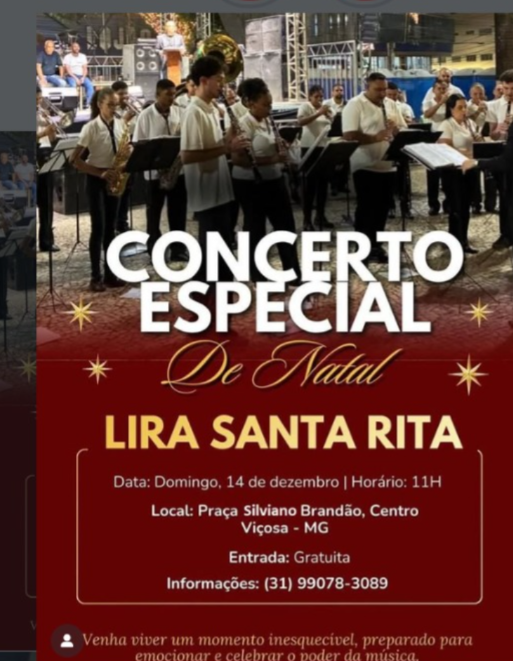 Lira Santa Rita realiza concerto Especial de Natal na Praça Central, em Viçosa