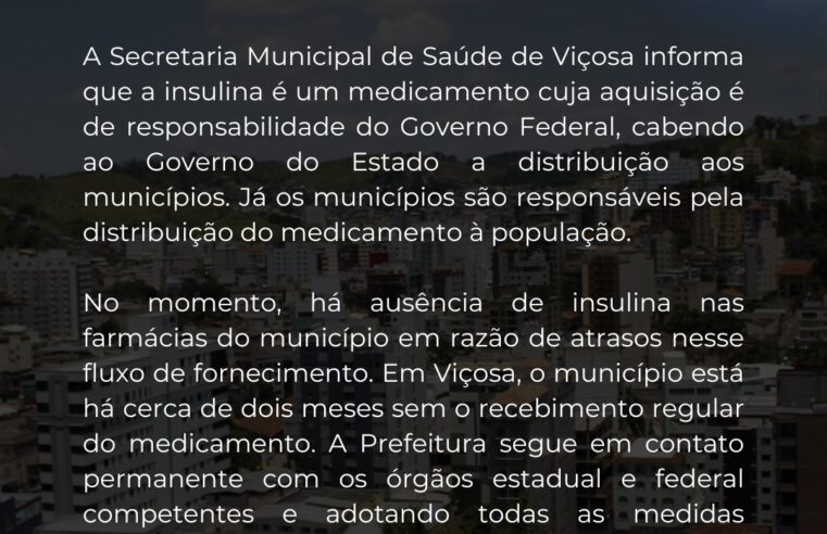 PMV informa sobre atraso no fornecimento de insulina nas farmácias