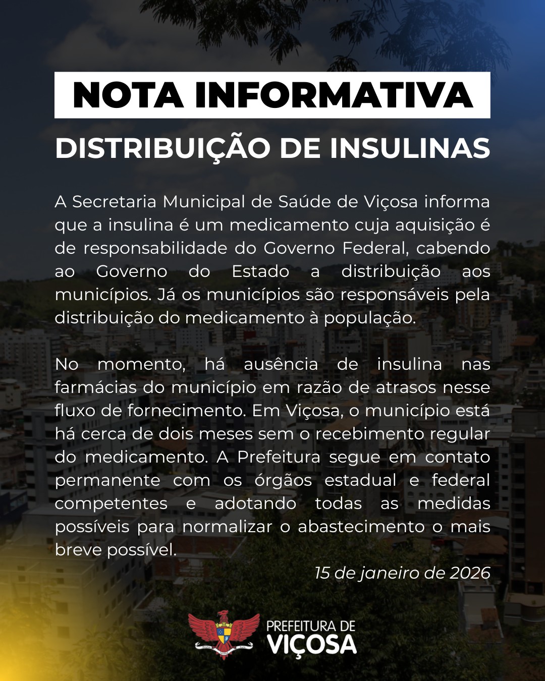 PMV informa sobre atraso no fornecimento de insulina nas farmácias