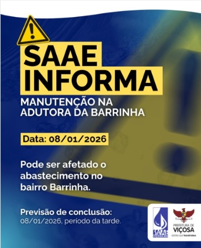 Manutenção em adutora pode afetar abastecimento de água na Barrinha, em Viçosa