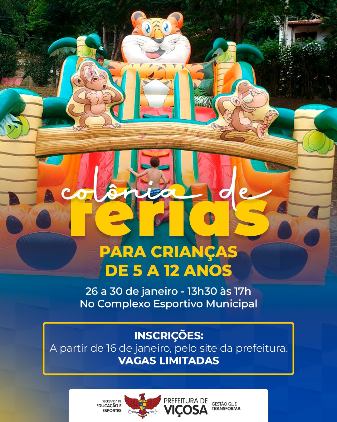 Inscrições para Colônia de Férias 2026 começam nesta sexta-feira (16), em Viçosa