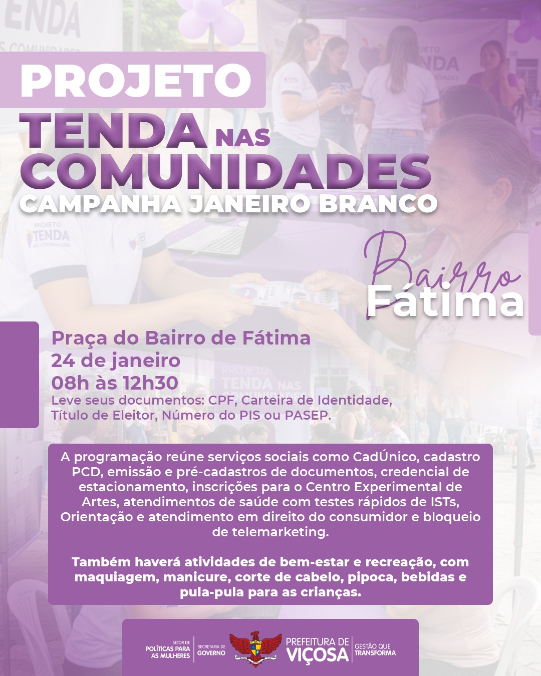 Projeto Tenda nas Comunidades leva serviços públicos ao bairro de Fátima, em Viçosa