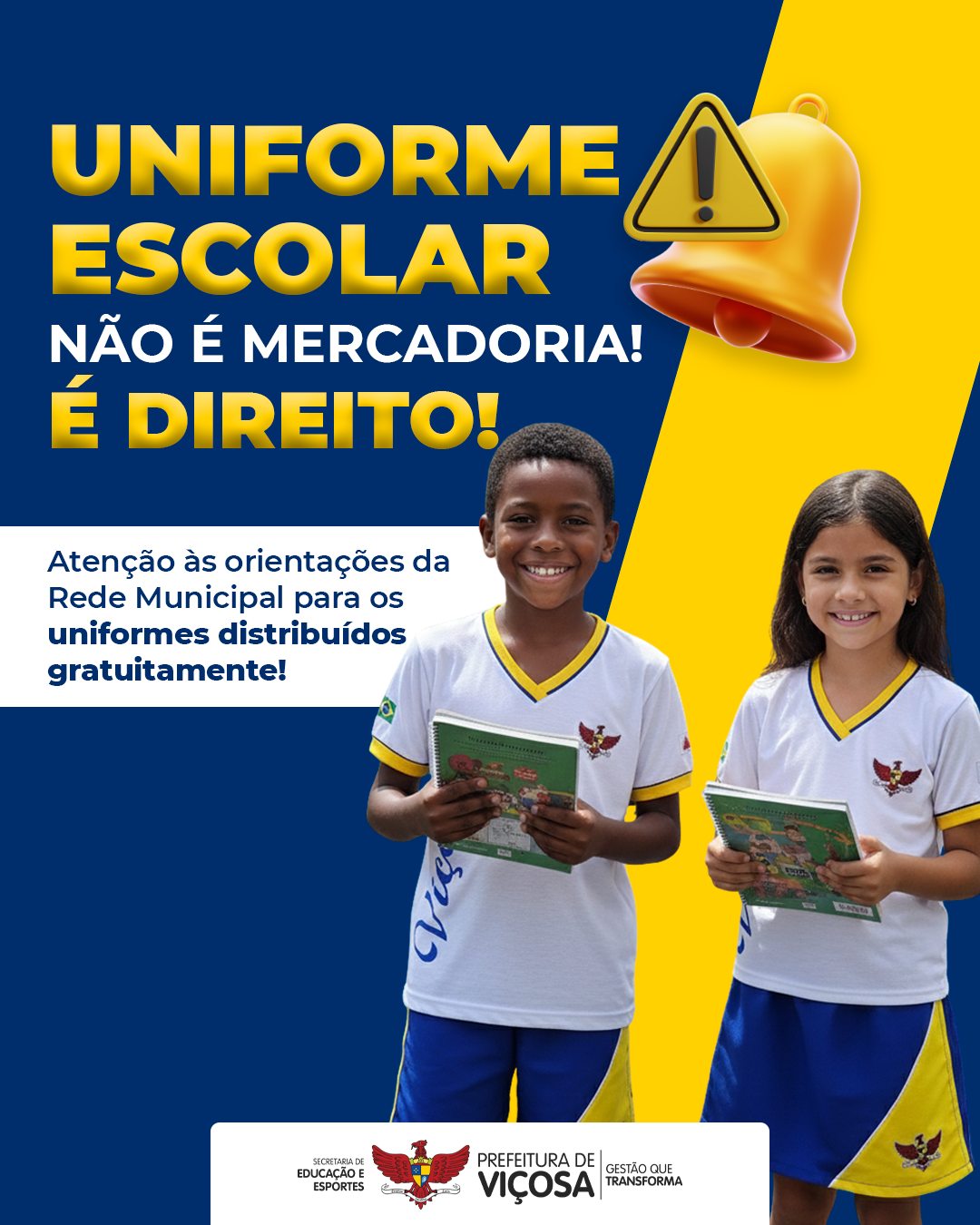 Uniformes escolares distribuídos gratuitamente da rede municipal em Viçosa, não podem ser vendidos