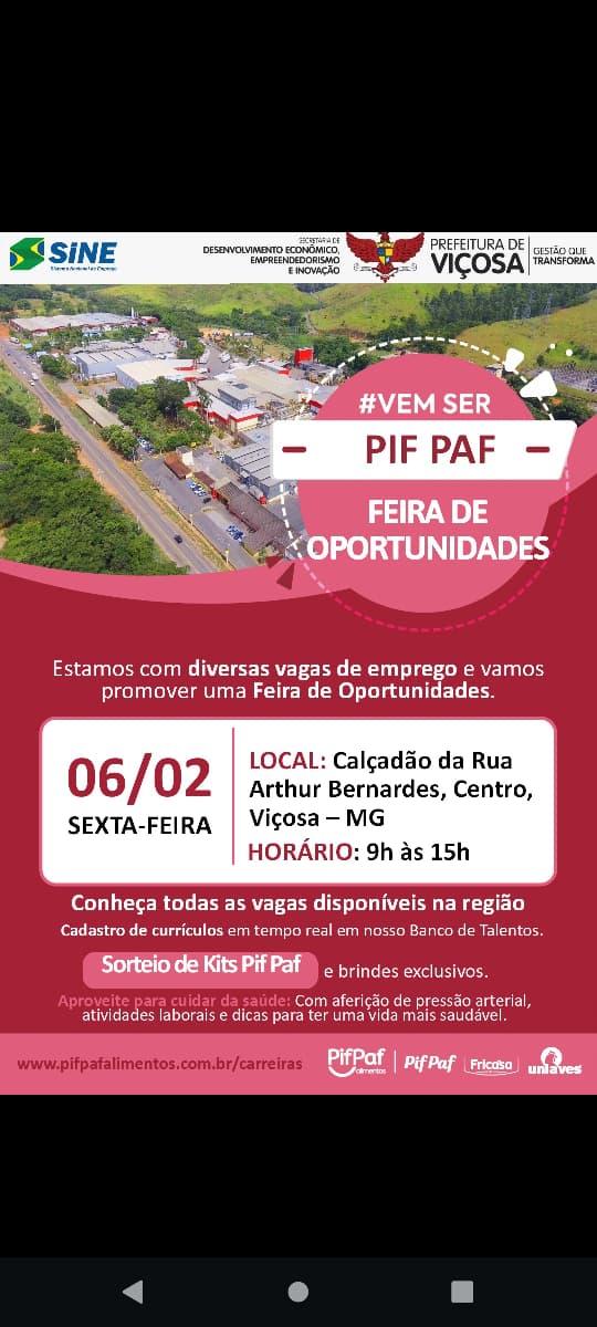Feira de oportunidades “#VemSerPifPaf” ocorre nesta sexta (06), no centro de Viçosa