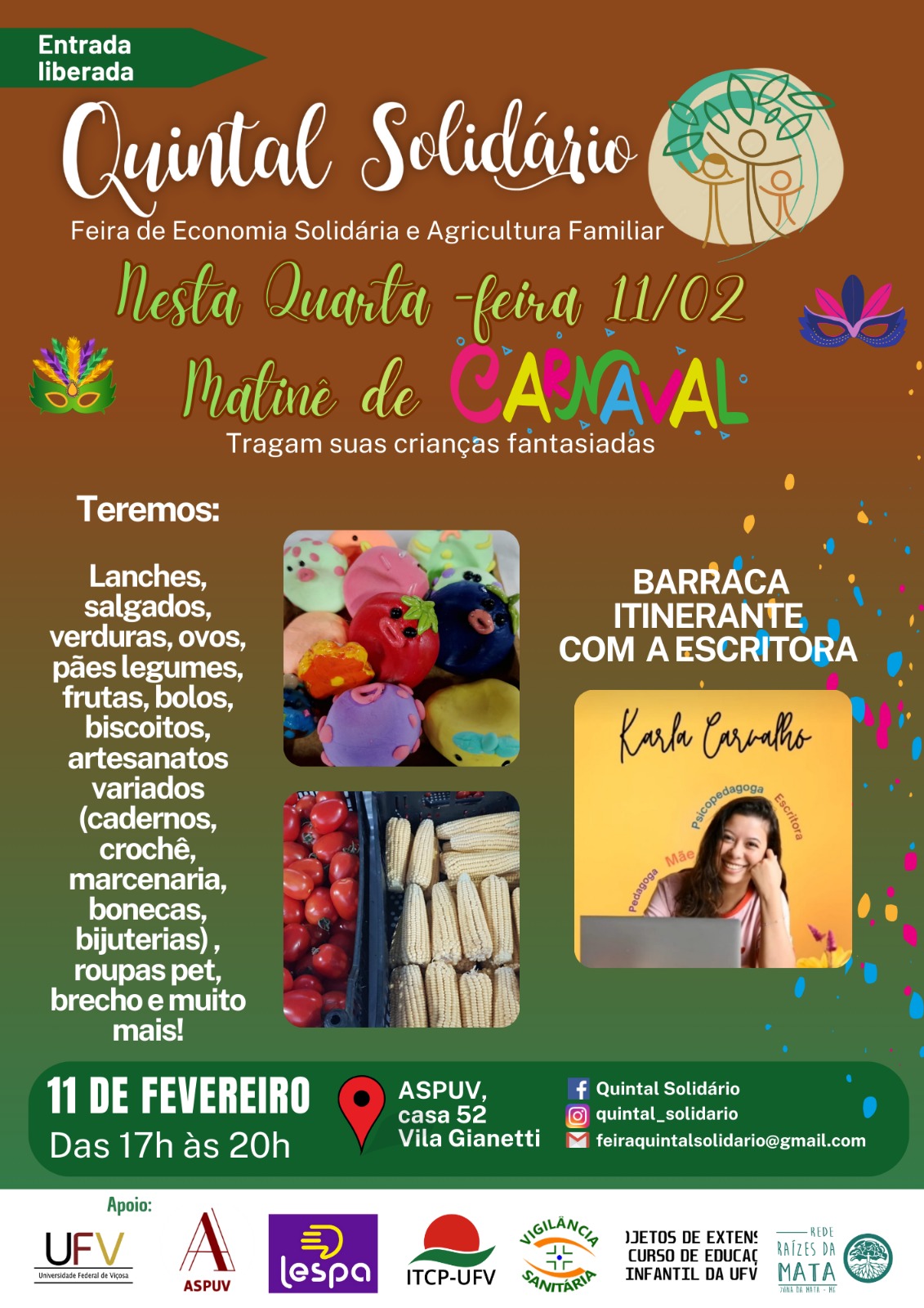 Quintal Solidário realiza edição de Carnaval com feira e programação infantil em Viçosa