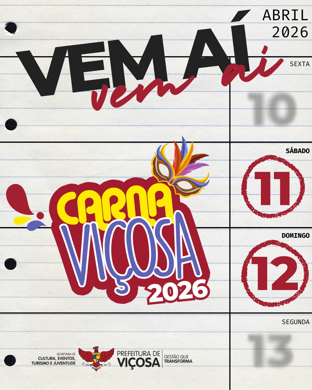 CarnaViçosa 2026 será realizado nos dias 11 e 12 de abril