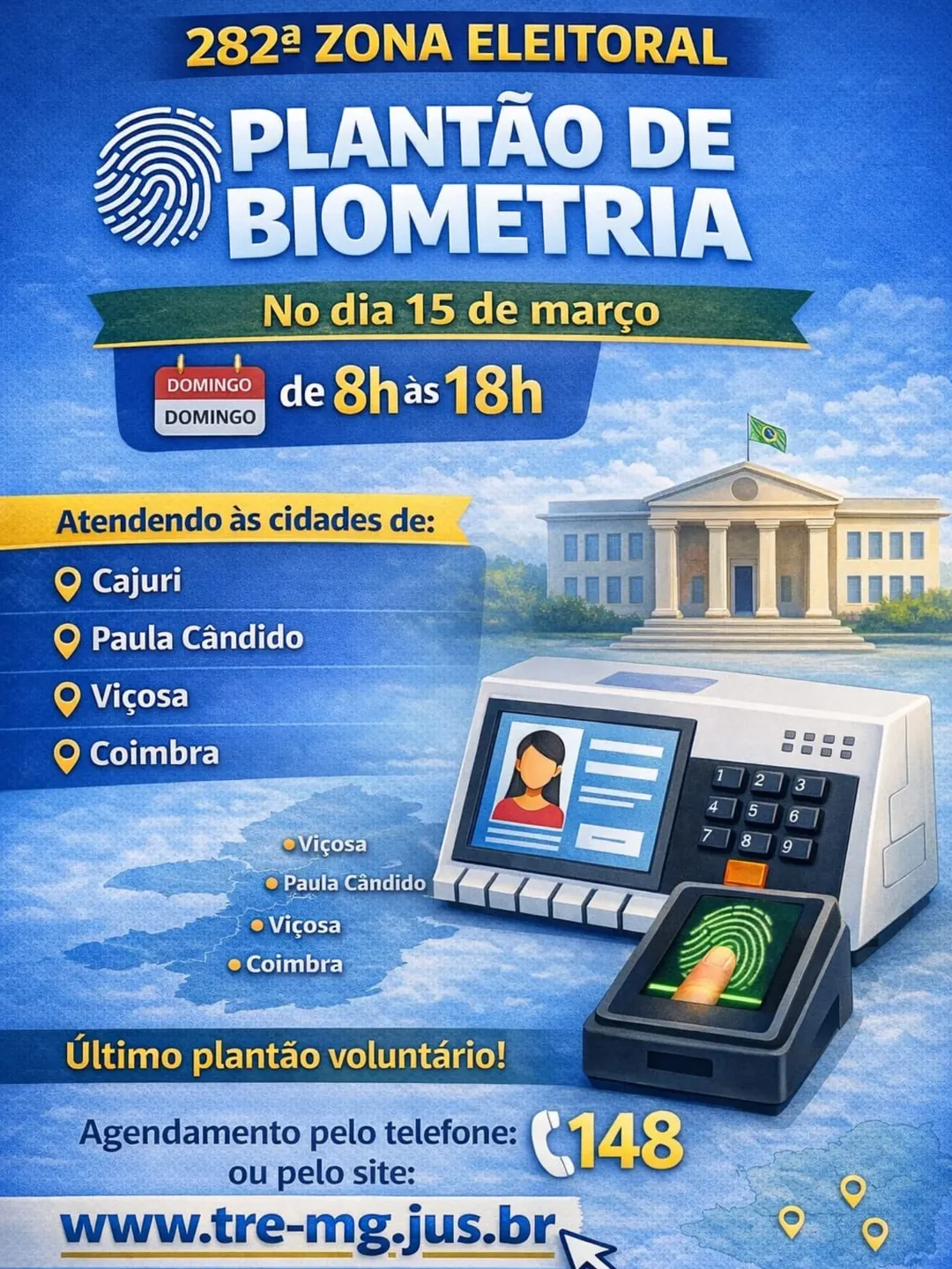 282ª Zona Eleitoral realiza plantão de biometria no dia 15 de março