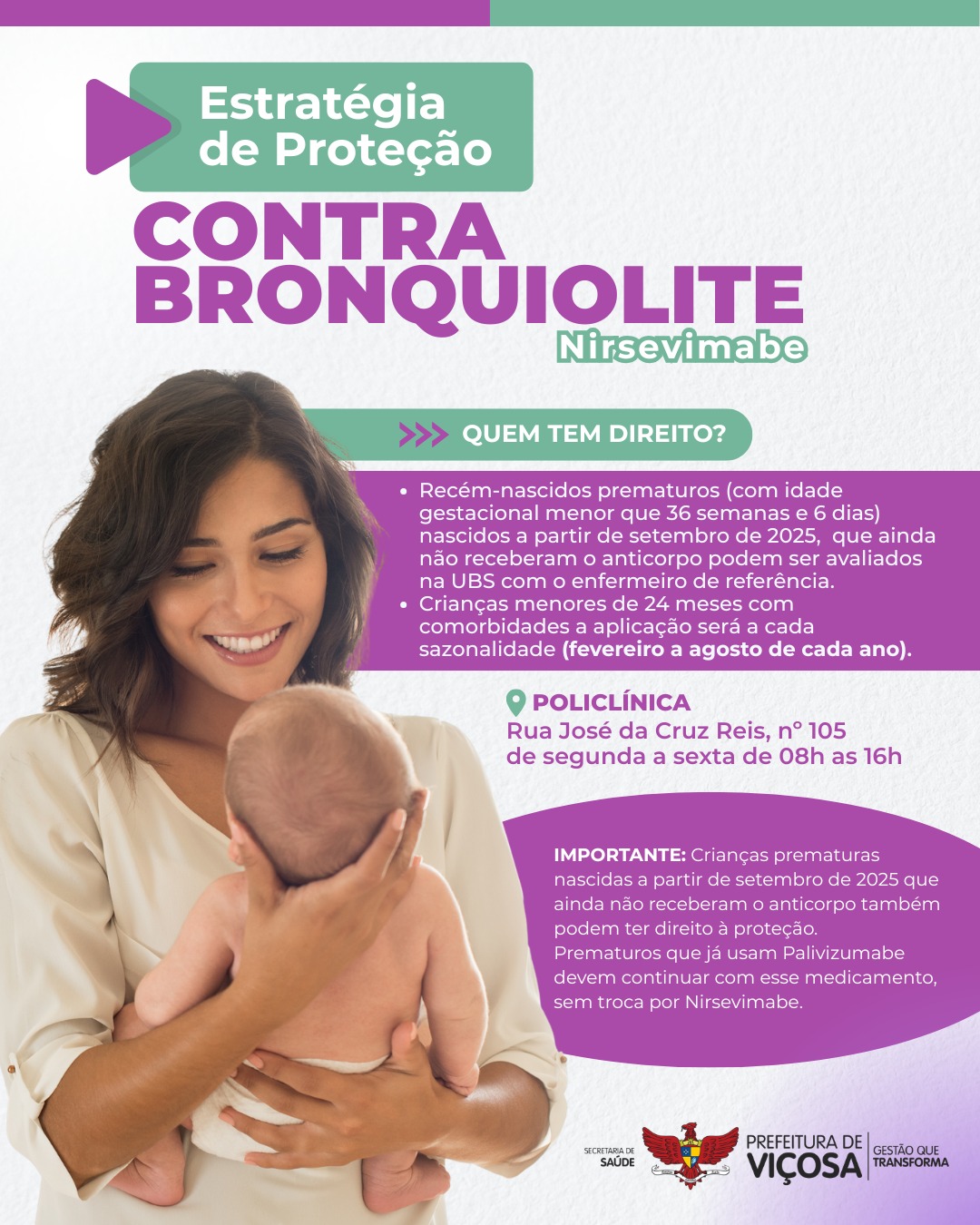 Viçosa inicia proteção contra a bronquiolite com uso do Nirsevimabe