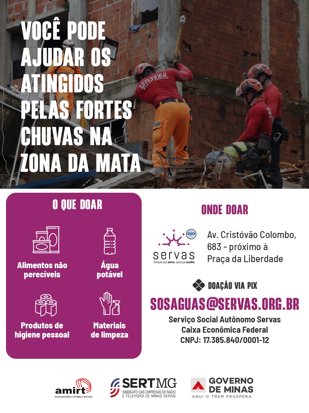 Rádios e TVs de Minas divulgam campanha de doações para vítimas das chuvas na Zona da Mata