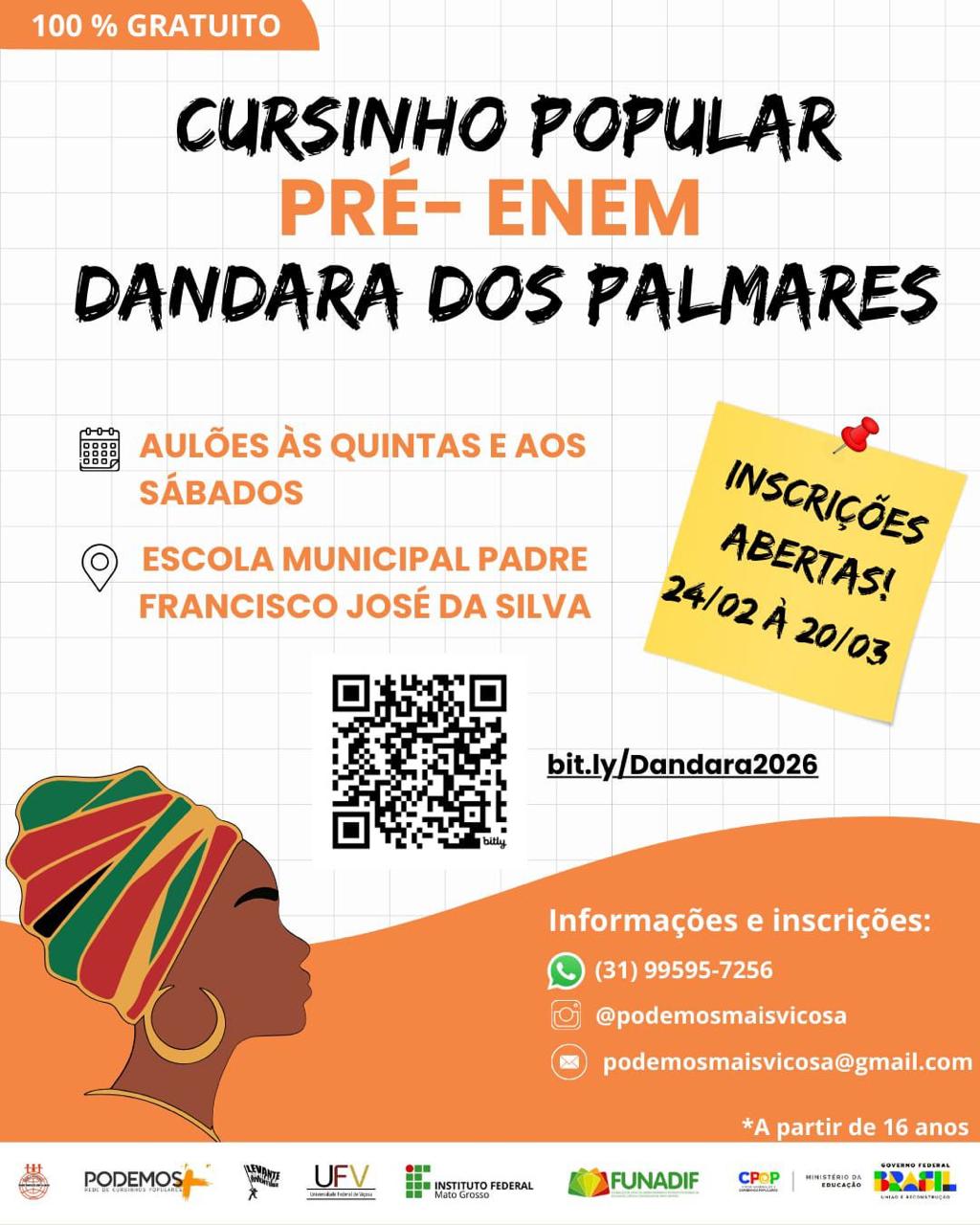 Inscrições abertas para o cursinho popular Pré-Enem Dandara dos Palmares