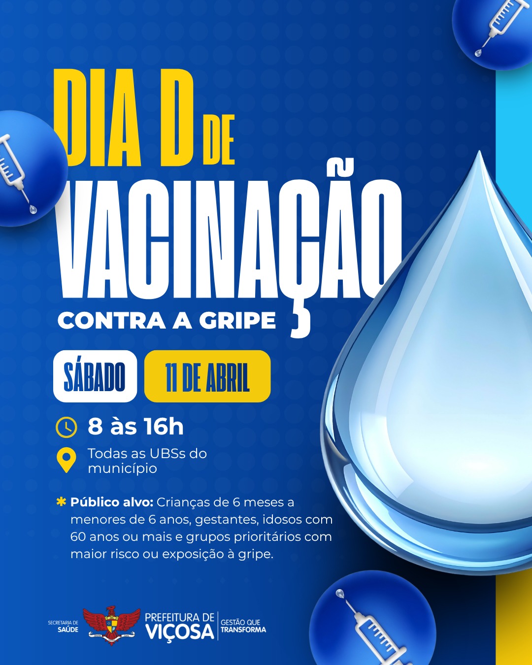 Viçosa realiza Dia D de vacinação contra gripe em 11 de abril