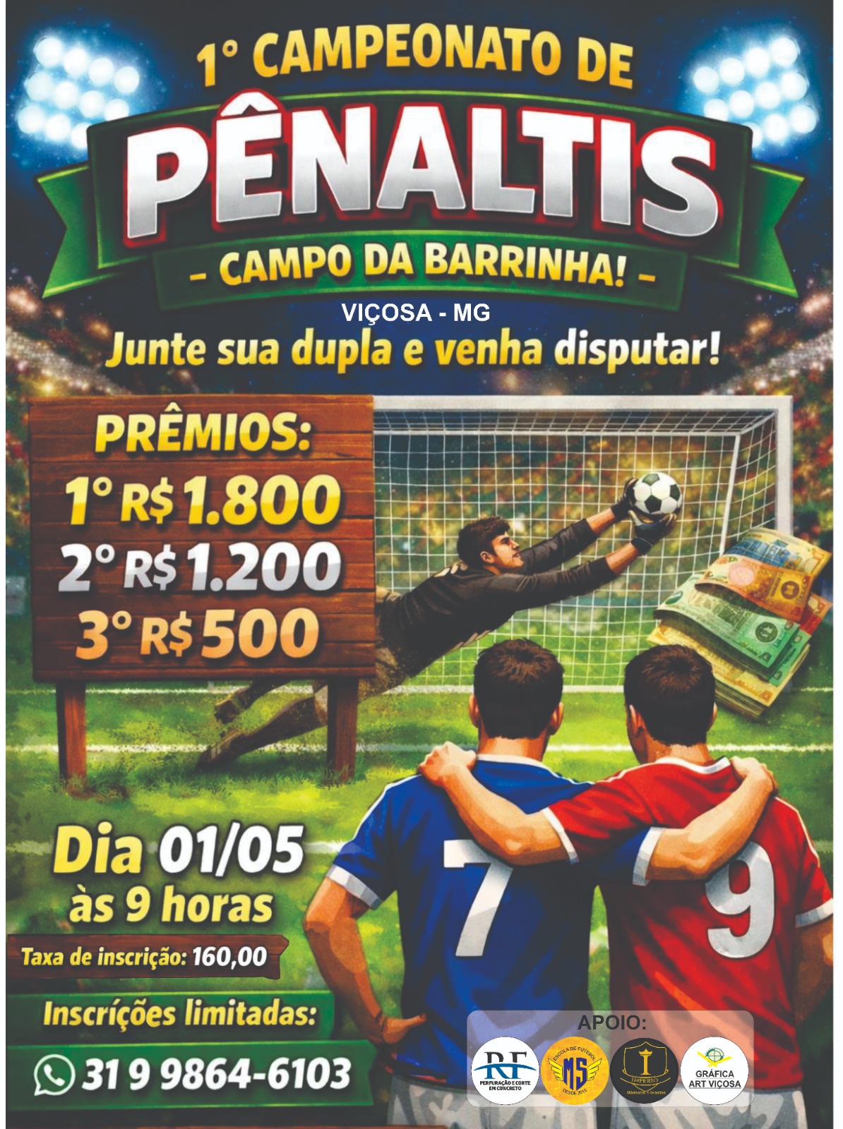 Torneio de Pênaltis com 32 equipes terá formato eliminatório e premiação de R$3,5 mil