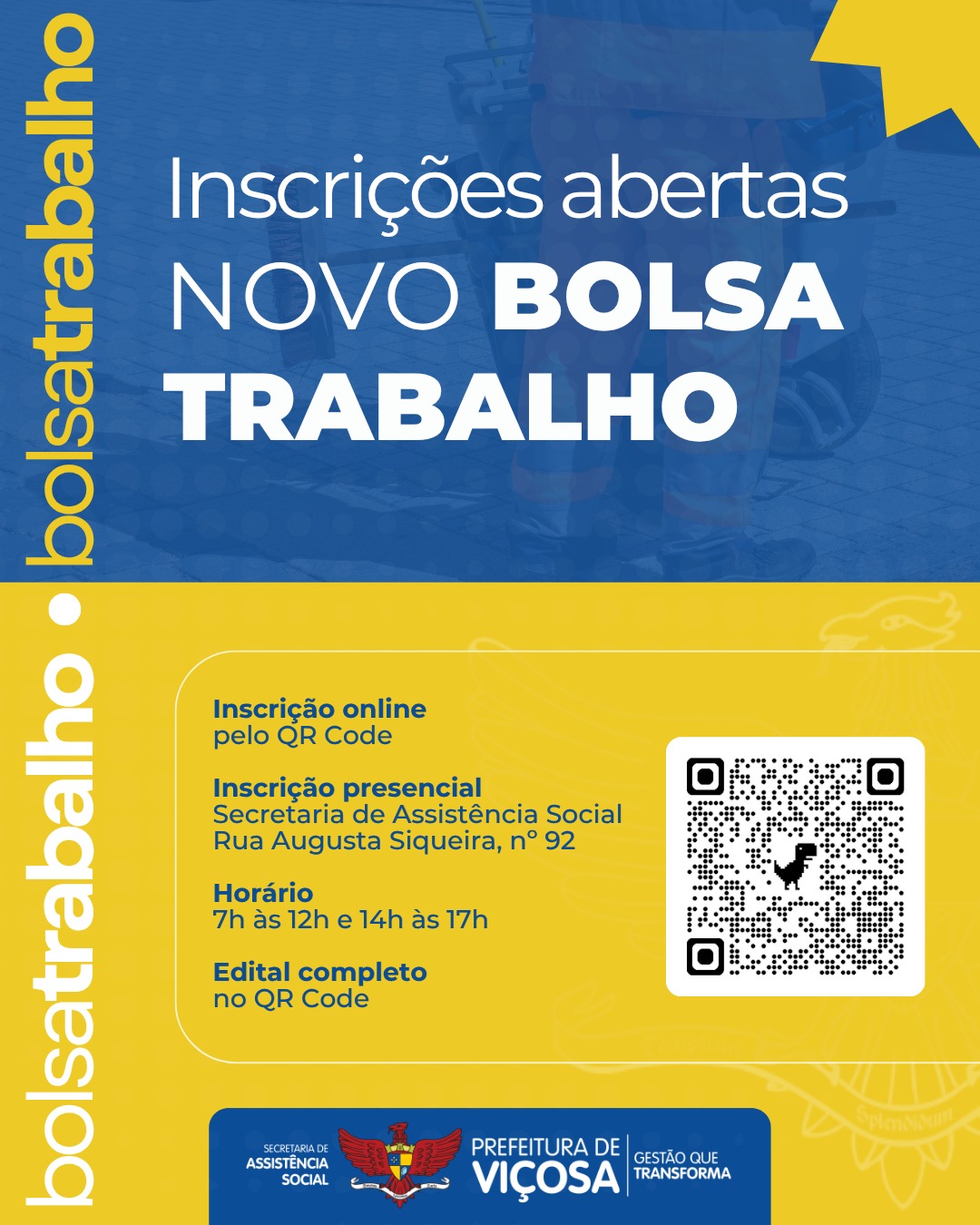 Prefeitura abre inscrições para o Programa Novo Bolsa Trabalho
