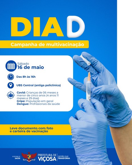 Dia D de Multivacinação acontece neste sábado na UBS Central em Viçosa
