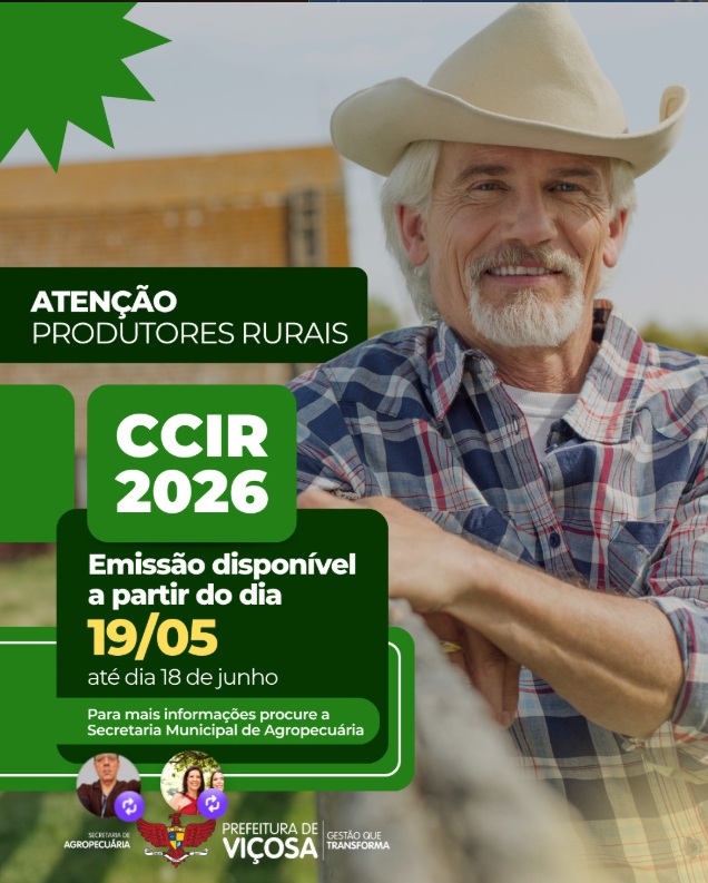 Atenção, produtor rural: Prazo para emissão do CCIR 2026 começa hoje em Viçosa