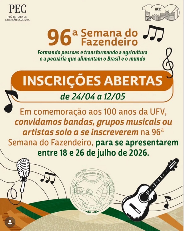 UFV abre inscrições para apresentações artísticas na 96ª Semana do Fazendeiro