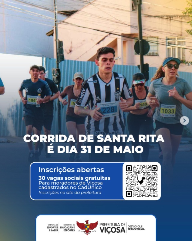 Viçosa abre inscrições para a tradicional Corrida de Santa Rita 2026; veja como participar