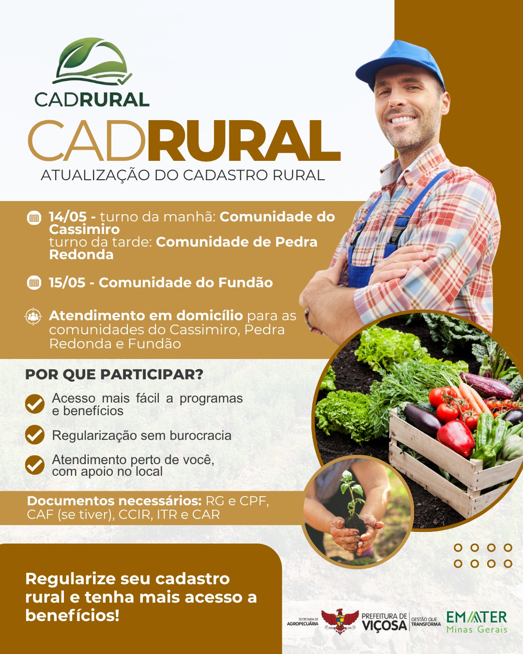 Mutirão Cadrural vai facilitar o acesso de produtores a programas e benefícios em Viçosa